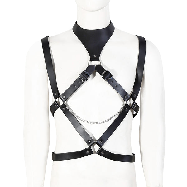 Adjustable PU Leather Bondage Collar with Chest and Back Restraints