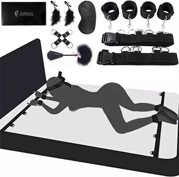 7-Piece Bondage Play Kit – Featuring Feather Whip, Eye Mask, Handcuffs, and Nipple Clips for Couples