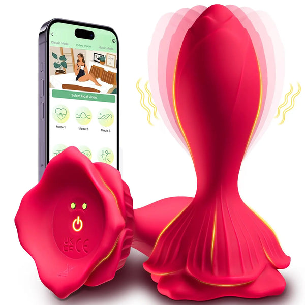 Rose Vibrating Butt Plug - 9 Modes, APP Control, Waterproof