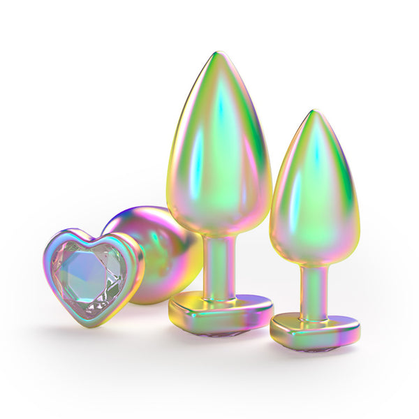 Rainbow Gemstone Metal Anal Butt Plug Set